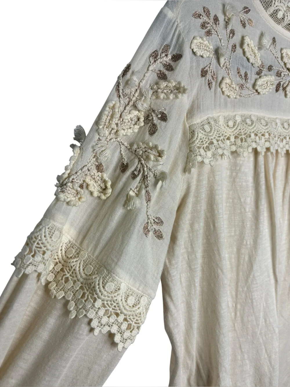 Anthropologie Jemma Cream Crochet Lace Romantic Blouse Size S Embellished Cotton